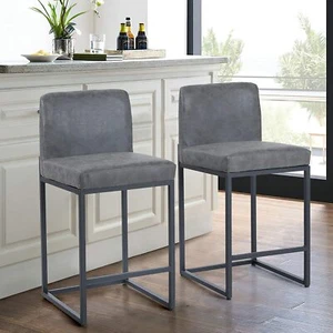 24'' Bar Stools Counter Height Bar Chairs Upholstered Barstools Heavy Duty Gray - Picture 1 of 11