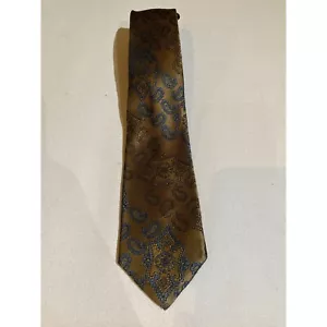Wembley Men's Vintage Patterned Skinny Necktie, Gold/Brown/Navy - Picture 1 of 2