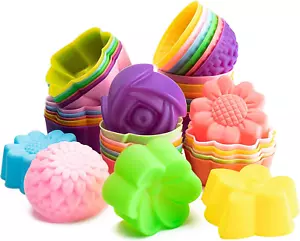 42Pcs Silicone Molds Cupcake Multi Flower Shapes Baking Cups Non-Stick Donut Wra - Picture 1 of 5