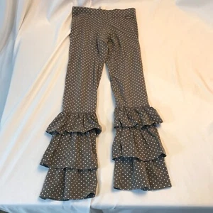 Matilda Jane Girl's Size 10 Polka Dot Brown and Tan Pants with 3 Ruffles on leg - Picture 1 of 11