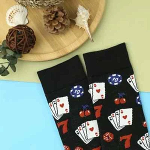 Black Unisex Poker Card Pattern Crew Socks. Be the talk of the Party/Poker night - Picture 1 of 6