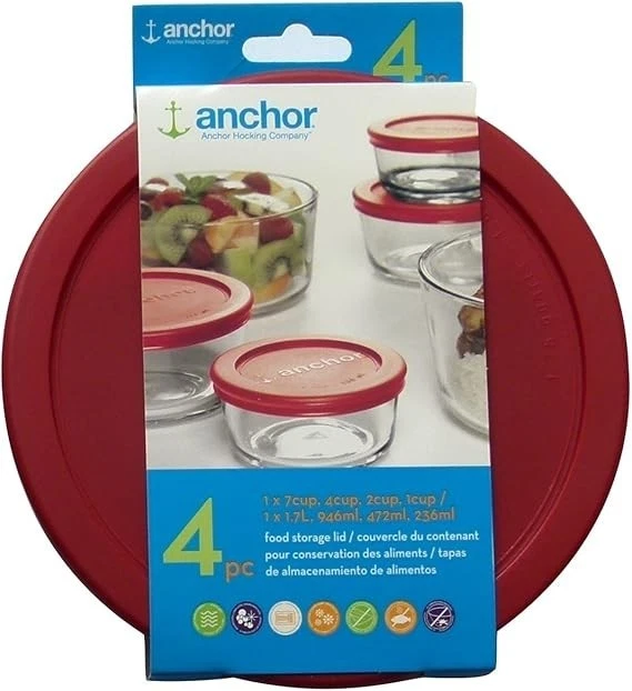 Anchor Hocking Replacement Lids 1x7cup,1x4cup,1x2cup,1x1cup, red Round lid - Image 1 of 2