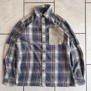Rare Carhartt Striped Button Up Long Sleeve Shirt Zipper Chest Pocket In Size M - Picture 1 of 7