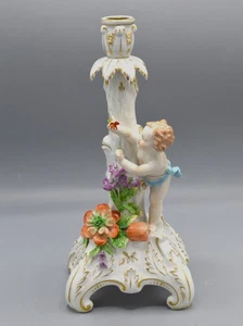 Dresden Germany Candle Holder w/ Child or Cherub & Applied Flowers - Picture 1 of 11