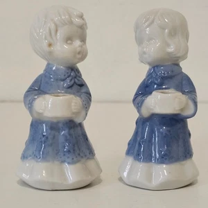 Vintage MCM Porzellan blau/weiß Mädchen & Junge Kerzenhalter Figur 4" hoch - Bild 1 von 7