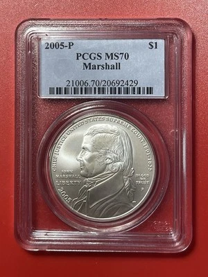 2005 P Justice John Marshall Commemorative Silver Dollar, PCGS graded MS70. - Image 1 of 2