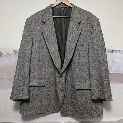 Vtg PALM BEACH Wool Blazer Sport Coat Mens 54R Tweed Herringbone Gray Multicolor - Image 1 of 4