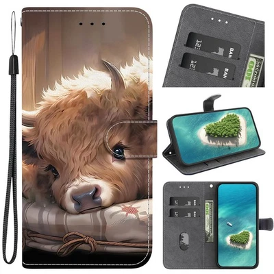 Cartoon Calf Wallet Case For Samsung Huawei iPhone Card Flip Stand Phone Cover - Image 1 of 4