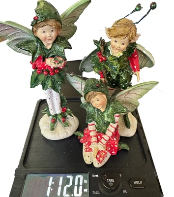 Lote de 3 estatuillas de hadas acebo elfo de Navidad raras Navidad sin marca resina 8" Foto 1 de 4