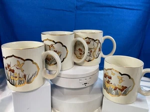 Vintage Art of Chokin Japanese Bird butterfly Theme Gilded GOLD Set of 4 Cups - Picture 1 of 9
