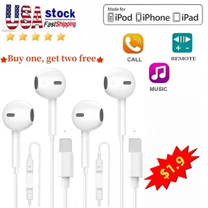Earphones Headphones for iPhone Pro/14/13/12/11/X Bluetooth Wired Earbuds - Picture 1 of 8