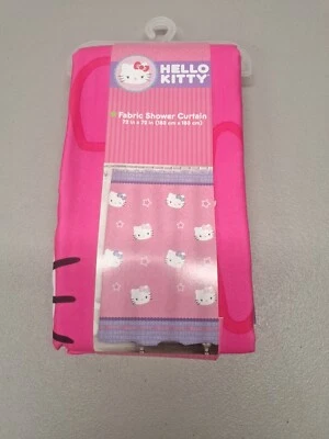 New Hello Kitty by Sanrio Fabric Shower Curtain 72" x 72"  Stars Pink Purple Kid - Image 1 of 3