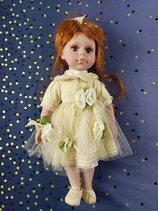 Vintage Porcelain Doll Cracker Barrel 14" - Yellow Dress with Roses - Picture 1 of 11