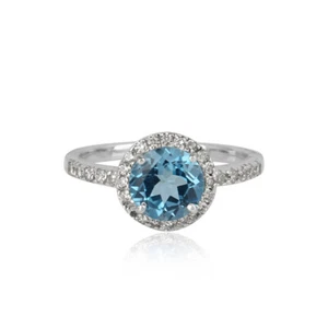 Blue Topaz Gemstone 925 Sterling Silver Solitaire Engagement Ring Jewelry - Picture 1 of 4