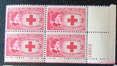 Plate block, SC #967 Founder of The American Red Cross Clara Barton MNH 1948. - Image 1 of 2