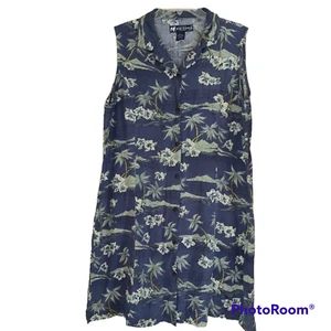 Big Dog Tropical Hawaiian Palm Trees Sleeveless Collared Above Knee Dress - Picture 1 of 7