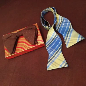 Lot of 2 Neckwear Bow Ties Men's Accessory Izod Plaid and Vintage Brown Clip-on - Picture 1 of 4