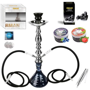 RMAN Wasserpfeife 55cm Shisha Set 2 Dampfsteine 1Kg Kohle Kohlezange - Bild 1 von 9