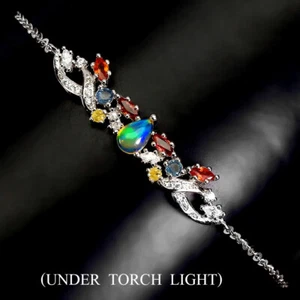 925 Sterling Silver Bracelet Pear Fire Opal 6x4mm Sapphire Gemstone Jewelry - Picture 1 of 9
