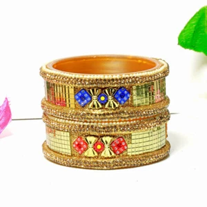 Designer Glass Bangles Kada Set Punjabi Rajasthani Bridal Bangle Set Pack Of 2 - Picture 1 of 4