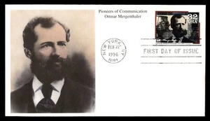 MayfairStamps US FDC 1996 New York Ottmar Mergenthaler Pioneers of Communication - Picture 1 of 2