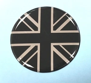 35mm Diámetro UNION JACK BANDERA Pegatina/Calcomanía CROMO Y NEGRO - GEL ABOVEDADO BRILLANTE REINO UNIDO - Imagen 1 de 2
