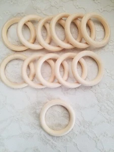 12 Pcs 70mm 2.75" Natural Wood Rings, Unfinished Wooden Rings DIY CRAFT MACRAME - Picture 1 of 4