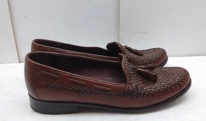 Cole Haan Women 8B39 Brown Woven Leather Slip On Tassel Heel Loafer Casual Shoes - Picture 1 of 6