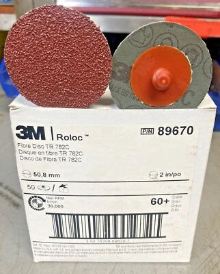 Qty:50 3M 89670 2” 60+ Grit Ceramic Roloc Quick Change Fibre Disc TR 782C Type R - Image 1 of 3