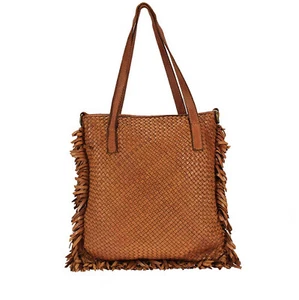 Tasche Cassidy Vintage Leder Italienische Geflochten Gewaschene Fransen Braun - Picture 1 of 5