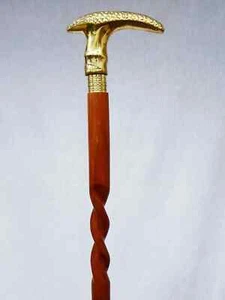 Antique Brass Designer Knob Head Handle Antique Style Walking Cane Wooden Gift - Picture 1 of 5