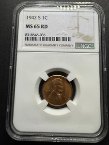 1942 S 1C MS 65 RD by NGC Lincoln Wheat 1 Cent Bronze Coin - Picture 1 of 11
