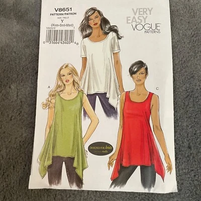 Vogue Pattern V8651 Womens Tunic Top Symmetrical Side Hem  Y Xsm Sml Med Uncut - Image 1 of 4