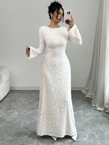 Elegant White Floral Lace Maxi Dress – Sophisticated & Timeless for Formal Occas - Picture 1 of 7
