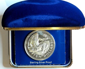 1975 Barbados Large Silver Proof Ten 10 Dollar Rare Neptune God Of The Sea Coin - Imagen 1 de 4