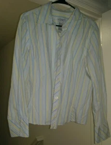 Villager Liz Claiborne Womens Shirt Top Blouse Size 18 Blue White Yellow Striped - Picture 1 of 3