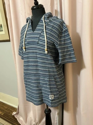 Hollister Mujer M Sudadera con Capucha Manga Corta Azul Blanco Rayas Sudadera Bolsillo Foto 1 de 4