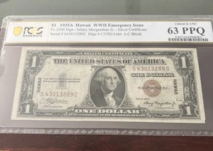 Fr. 2300 1935A $1 Hawaii "WWII Emergency" PCGS CHOICE UNCIRCULATED 63 PPQ - Picture 1 of 2