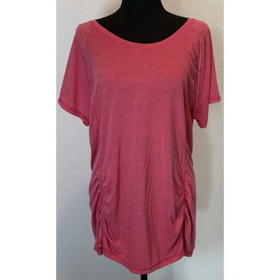 Tangerine Pink Activewear Short Sleeve Knit Ruched Top Size XXL** See Msmt - Imagem 1 de 4