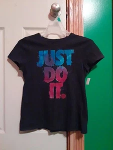 Black Multi Color Nike Just Do It Girls T-Shirt. Size Lg. - Picture 1 of 3