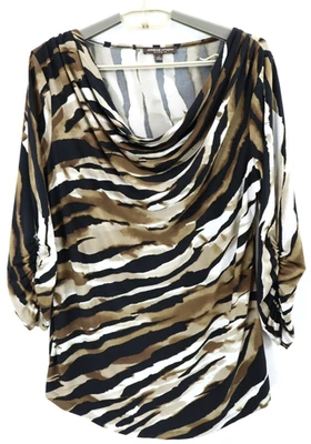 Top túnica de poliéster elástico para mujer ADRIENNE VITTADINI manga 3/4 animal talla L Foto 1 de 4