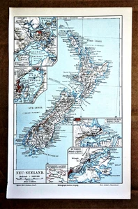 1902 Antike Lithographie: GEO-TOPOGRAPHISCHE KARTE NEU-SEELAND UND AUCKLAND WELLINGTON. - Bild 1 von 1