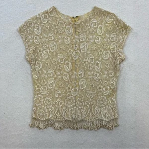 Blusa vintage de encaje crema con cuentas - Imagen 1 de 9