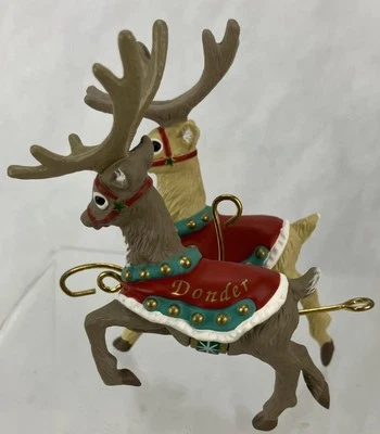 DONDER AND BLITZEN 1992 HALLMARK Keepsake Santa & His Reindeer Ornament 4th of 5 - Image 1 of 4