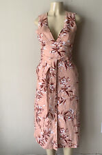 JOIE Ethelda Linen Dress XXS 2xs Floral Warm Blush Sleeveless Tie Belt Midi