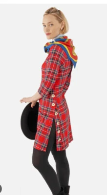Gretchen Scott Dress XS Red Tartan Plaid Stretch Buttons HOLIDAYS Duke of York - Image 1 of 4