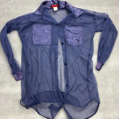 Nite Images Womens Purple Button Up Sleepshirt Sheer Long Sleeve Size M - Image 1 of 4
