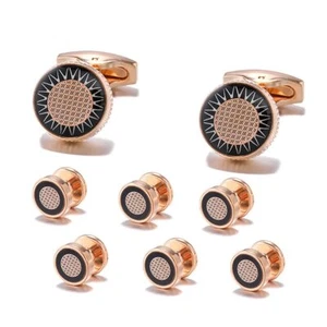 Sun Flower Cufflinks & Studs Set Rose Gold Abstract Ornamental Floral Formal ... - Picture 1 of 6