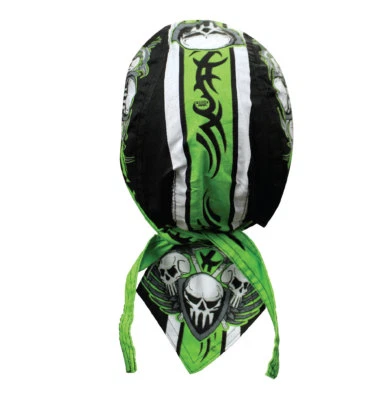 Neon Green Black Skull Pinstripe Bandanna Headwrap Sweatband Durag Free Shipping — 第 1/4 张图片