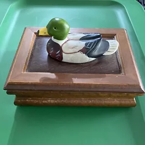 Vintage Mallard Duck Decoy Wood Case Trinket Box Storage - Picture 1 of 5
